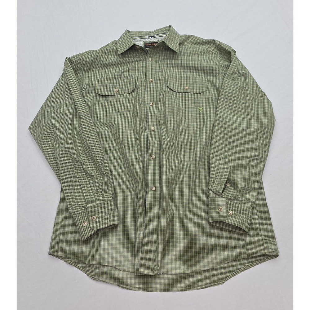 Ariat Pro Series Men's Green Check Plaid Longsleeve Button Down Shirt Size XL